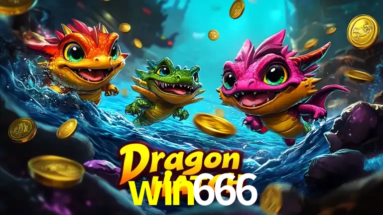 Arte promocional do jogo Dragon Hatch com três adoráveis dragões bebês nadando entre moedas de ouro, um dos slots mais divertidos para jogar no cassino win666.